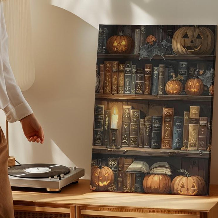Haunted Library Canvas – Vintage Halloween Gothic Academia Art - Gifitto