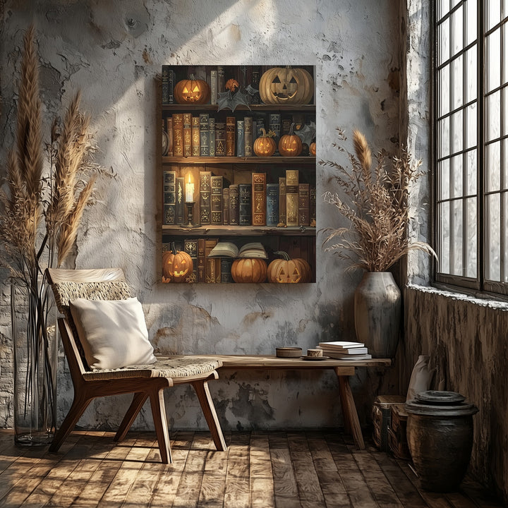 Haunted Library Canvas – Vintage Halloween Gothic Academia Art - Gifitto