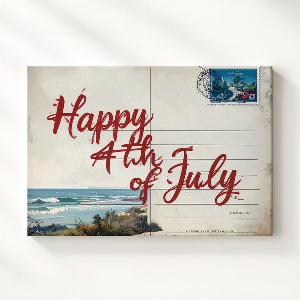 Vintage 4th of July Postcard Canvas – Retro Handwritten Holiday Wall Art - Gifitto