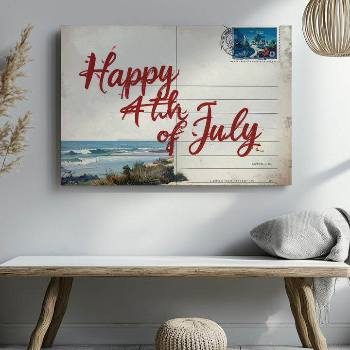 Vintage 4th of July Postcard Canvas – Retro Handwritten Holiday Wall Art - Gifitto