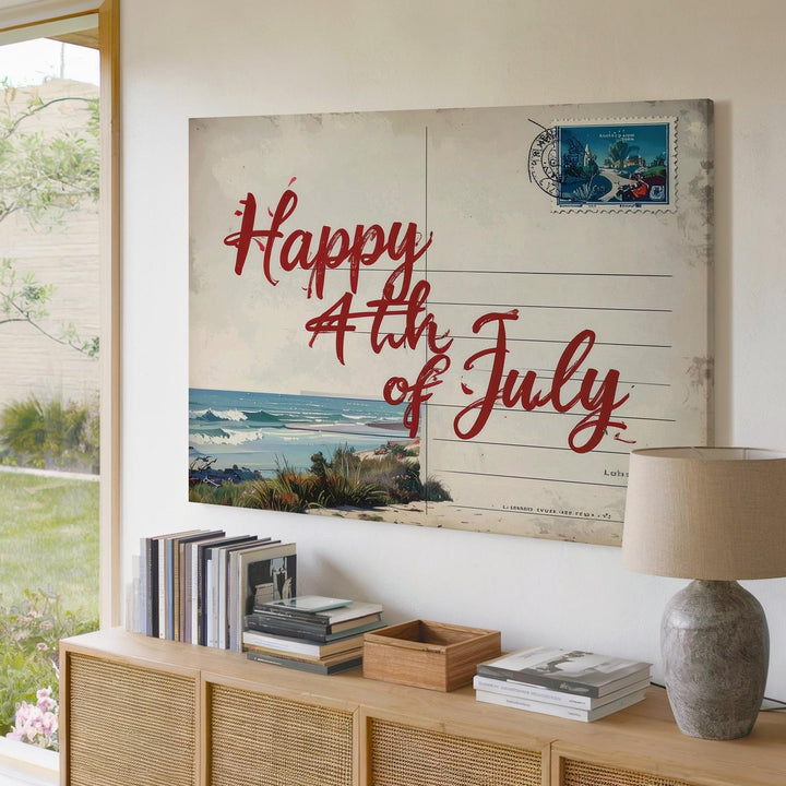 Vintage 4th of July Postcard Canvas – Retro Handwritten Holiday Wall Art - Gifitto