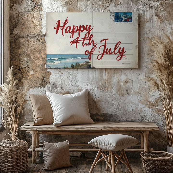 Vintage 4th of July Postcard Canvas – Retro Handwritten Holiday Wall Art - Gifitto