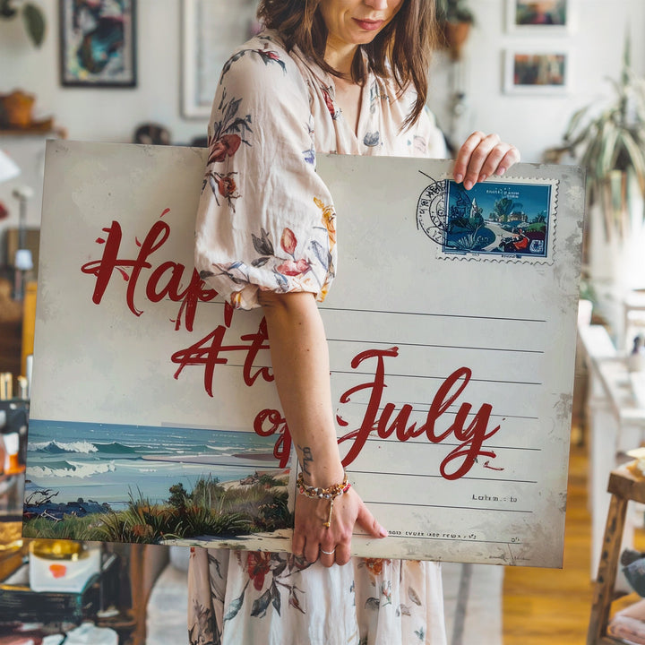 Vintage 4th of July Postcard Canvas – Retro Handwritten Holiday Wall Art - Gifitto