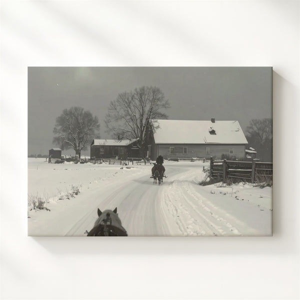 Rustic Winter Journey Canvas – Vintage Horse Sleigh Scene with Farmhouse Charm - Gifitto