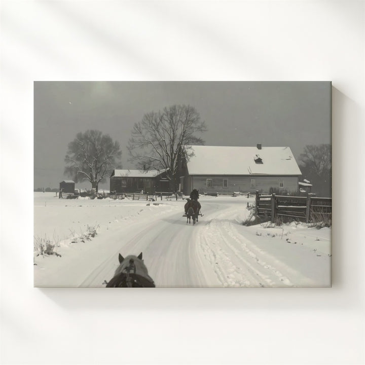 Rustic Winter Journey Canvas – Vintage Horse Sleigh Scene with Farmhouse Charm - Gifitto