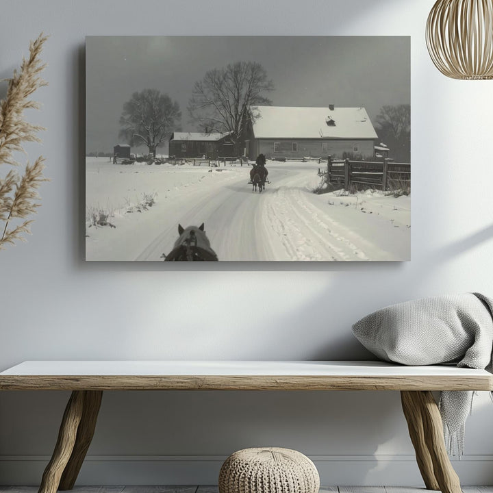 Rustic Winter Journey Canvas – Vintage Horse Sleigh Scene with Farmhouse Charm - Gifitto