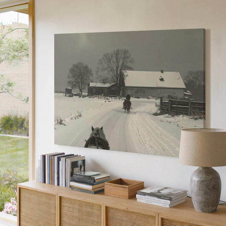 Rustic Winter Journey Canvas – Vintage Horse Sleigh Scene with Farmhouse Charm - Gifitto
