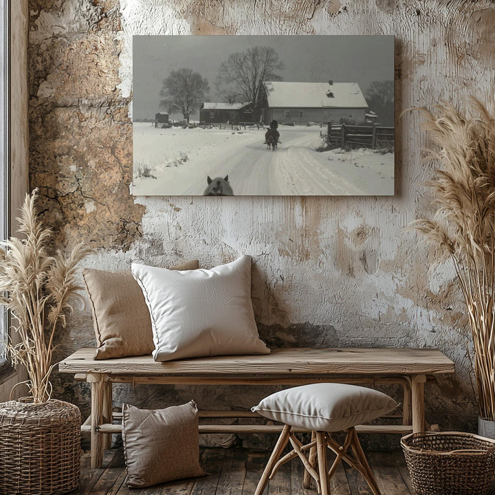Rustic Winter Journey Canvas – Vintage Horse Sleigh Scene with Farmhouse Charm - Gifitto