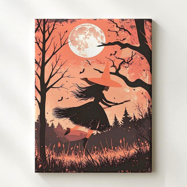 Vintage Witch Silhouette Canvas – Nostalgic Halloween Postcard Art - Gifitto