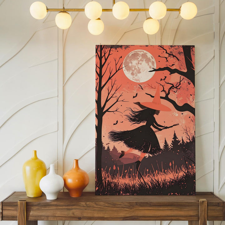 Vintage Witch Silhouette Canvas – Nostalgic Halloween Postcard Art - Gifitto