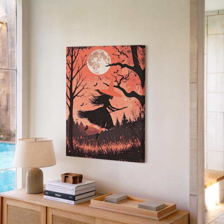 Vintage Witch Silhouette Canvas – Nostalgic Halloween Postcard Art - Gifitto