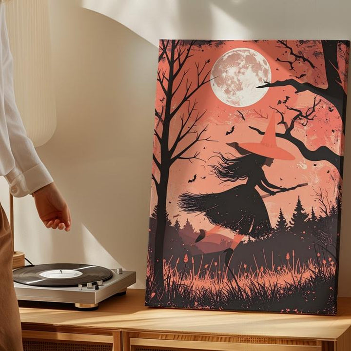 Vintage Witch Silhouette Canvas – Nostalgic Halloween Postcard Art - Gifitto