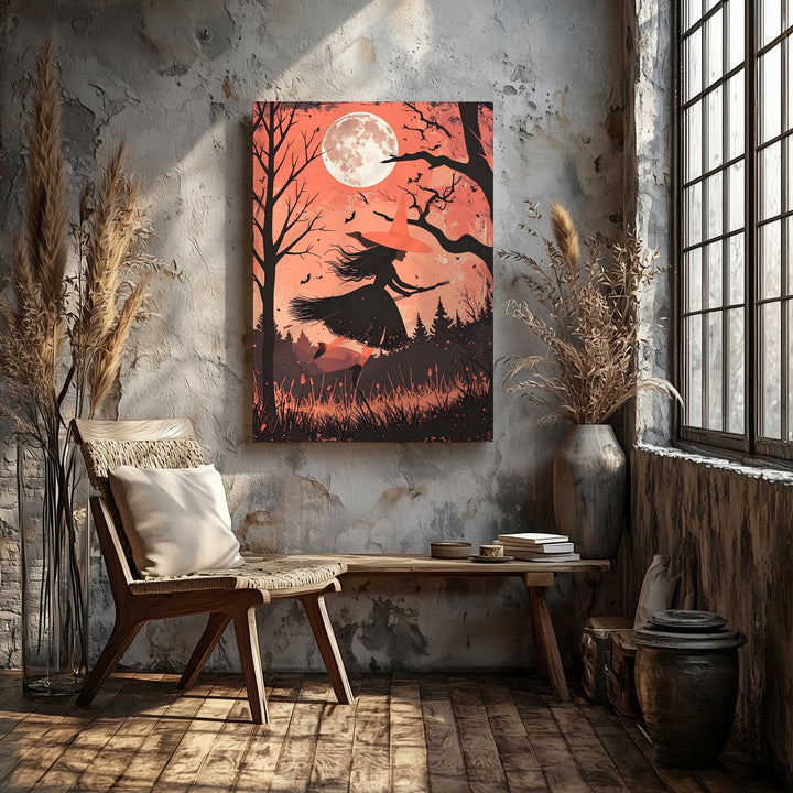Vintage Witch Silhouette Canvas – Nostalgic Halloween Postcard Art - Gifitto