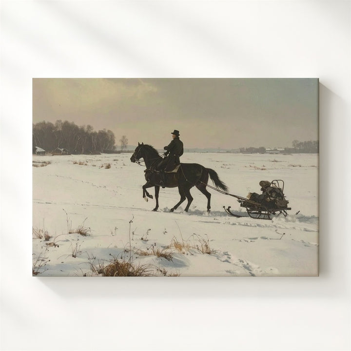 Vintage Horse-Drawn Sleigh Canvas – Solitary Winter Journey Art - Gifitto