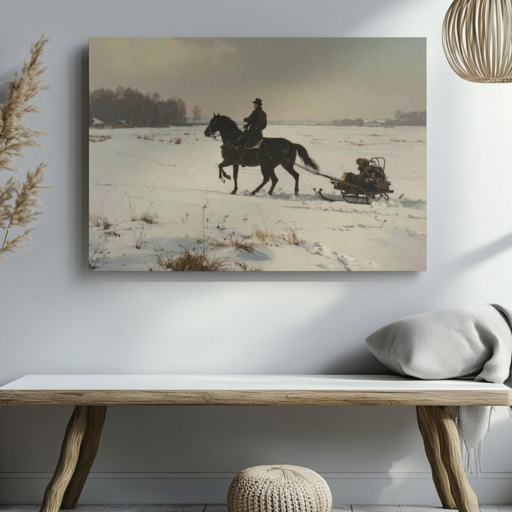 Vintage Horse-Drawn Sleigh Canvas – Solitary Winter Journey Art - Gifitto