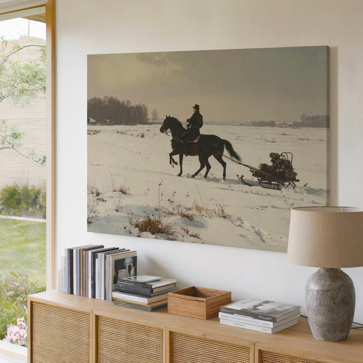 Vintage Horse-Drawn Sleigh Canvas – Solitary Winter Journey Art - Gifitto
