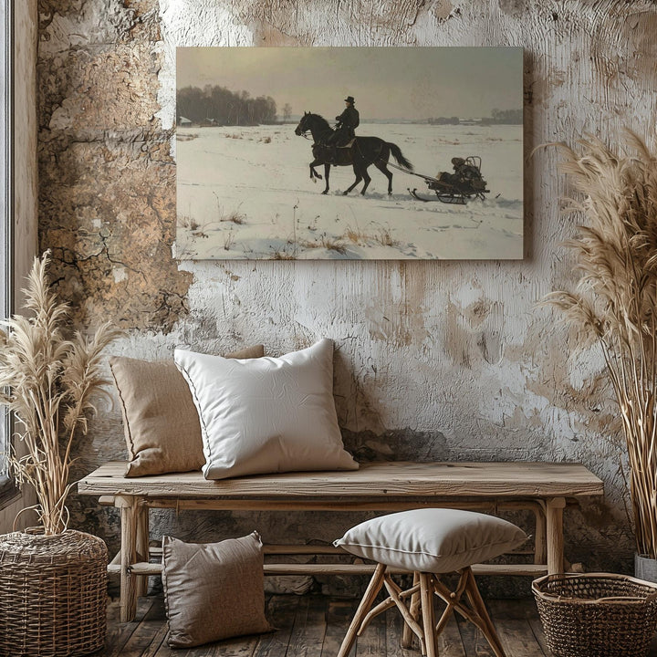 Vintage Horse-Drawn Sleigh Canvas – Solitary Winter Journey Art - Gifitto