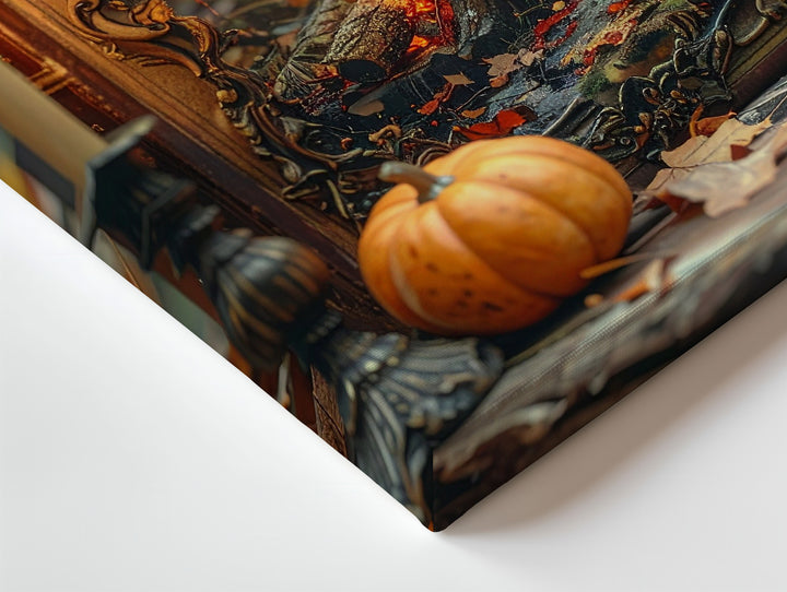 Vintage Storybook Still Life Canvas – Cozy Halloween Candle & Pumpkin Art - Gifitto