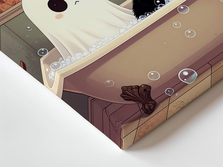 Vintage Ghost & Cat Bath Canvas – Nostalgic Halloween Bathroom Art - Gifitto