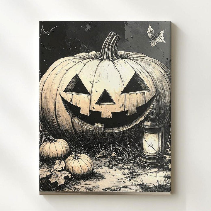 Vintage Jack-o'-Lantern Etching Canvas – Sepia Halloween Field Illustration - Gifitto
