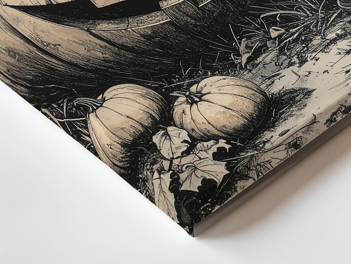 Vintage Jack-o'-Lantern Etching Canvas – Sepia Halloween Field Illustration - Gifitto