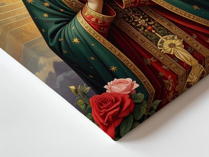 Our Lady of Guadalupe Canvas – Green Starry Mantle & Radiant Mandorla - Gifitto