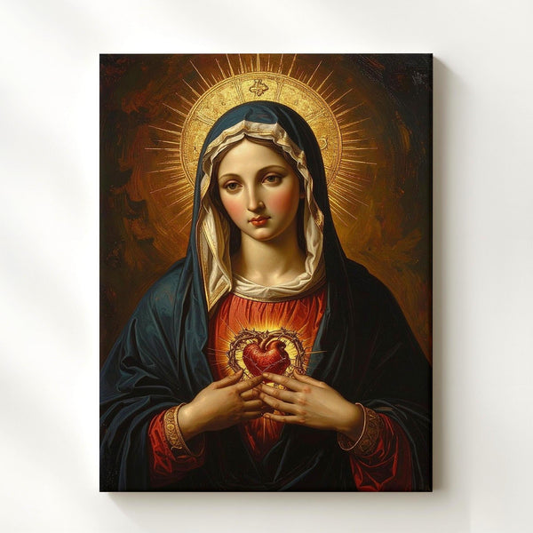 Sacred Heart of Mary Canvas – Classic Icon with Thorns & Radiant Light - Gifitto