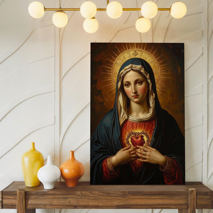 Sacred Heart of Mary Canvas – Classic Icon with Thorns & Radiant Light - Gifitto