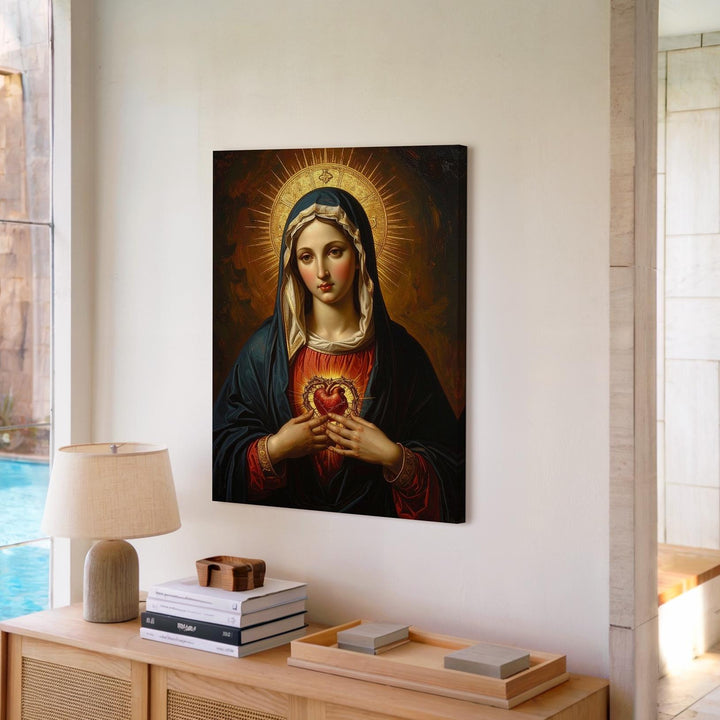 Sacred Heart of Mary Canvas – Classic Icon with Thorns & Radiant Light - Gifitto