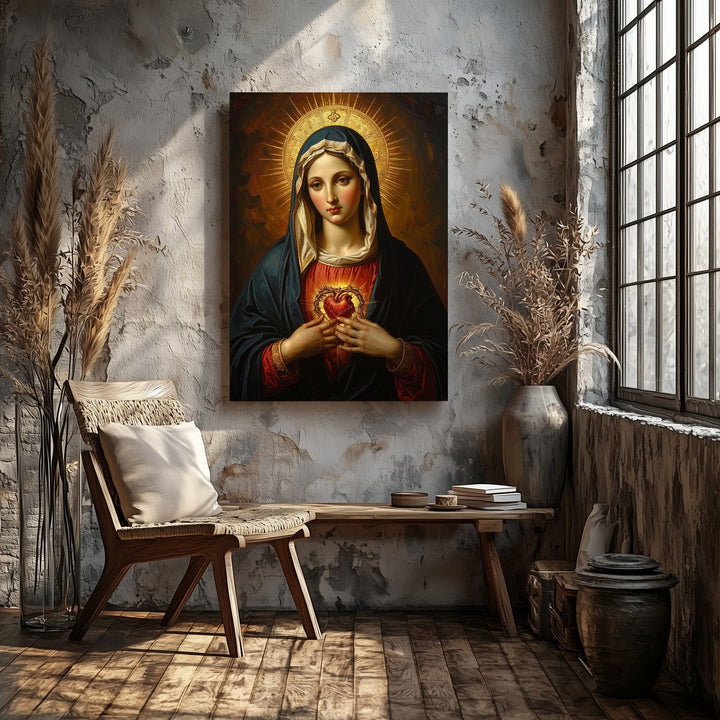 Sacred Heart of Mary Canvas – Classic Icon with Thorns & Radiant Light - Gifitto