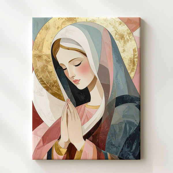 Minimalist Virgin Mary Canvas – Stylized Prayer with Geometric Color Blocks - Gifitto