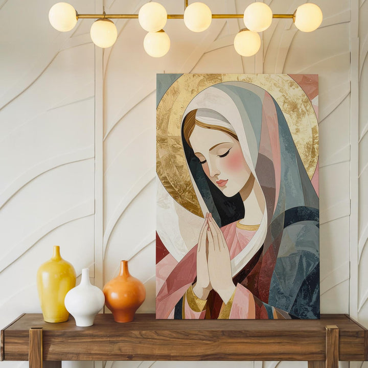 Minimalist Virgin Mary Canvas – Stylized Prayer with Geometric Color Blocks - Gifitto