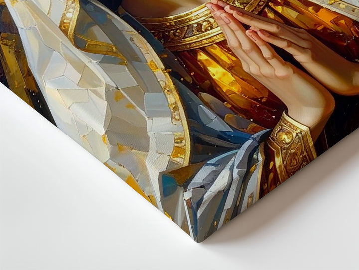 Radiant Virgin Mary Canvas – White Veil & Golden Aura in Prayer - Gifitto