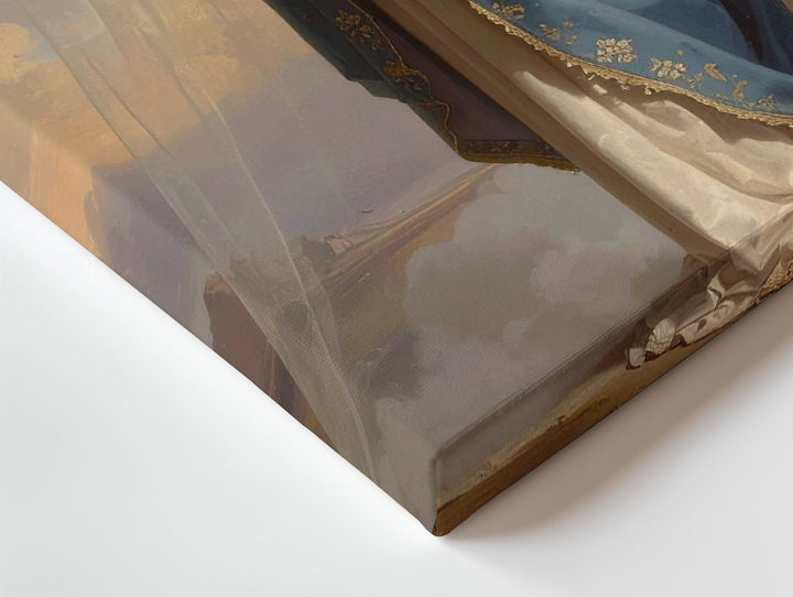Side Profile Virgin Mary Canvas – Blue Robe, White Veil & Sacred Mist - Gifitto