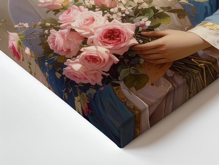 Virgin Mary with Roses Canvas – Soft Blue Robe & Golden Halo Portrait - Gifitto