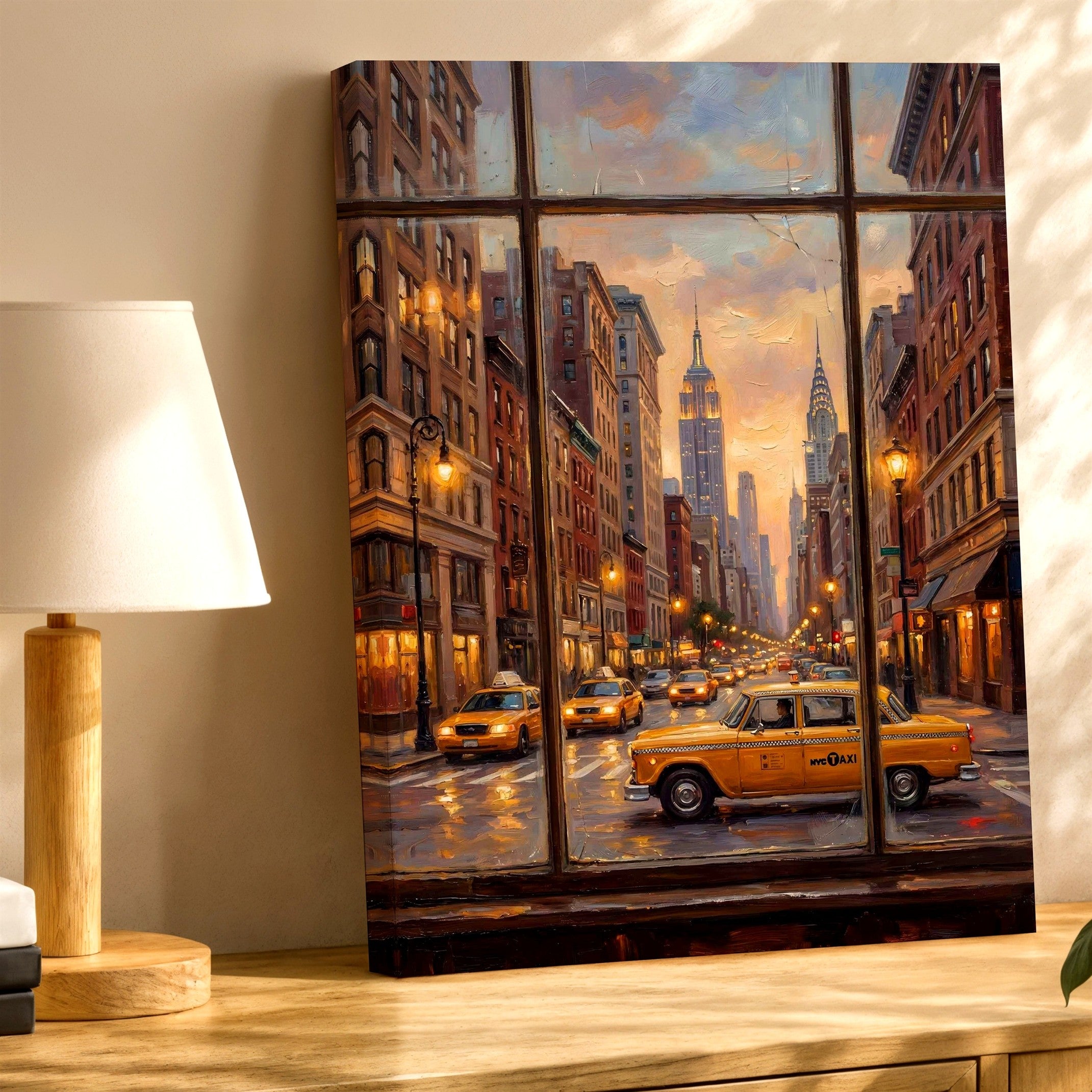 Wall Art New York City Street Taxi Painting Urban Window View