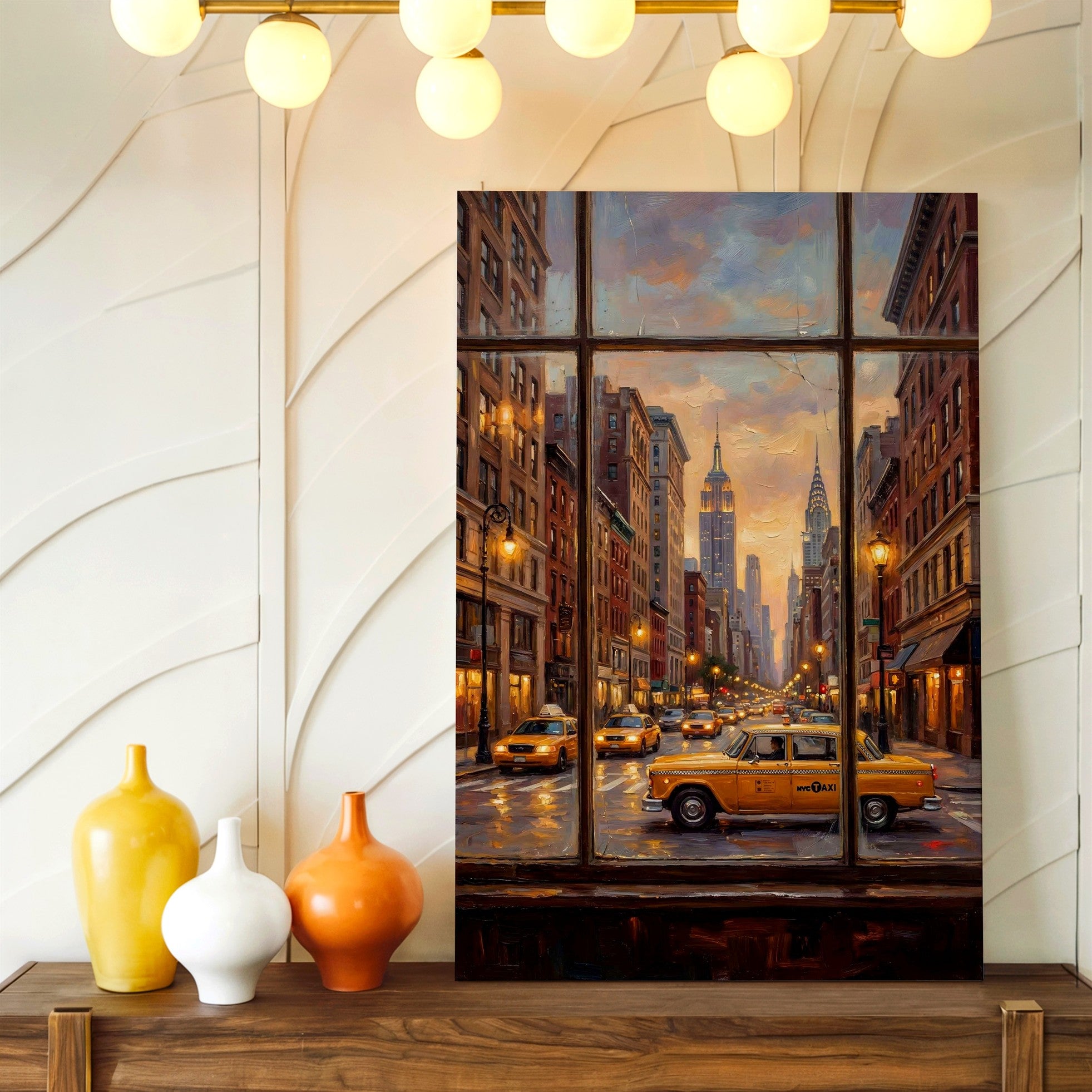 Wall Art New York City Street Taxi Painting Urban Window View