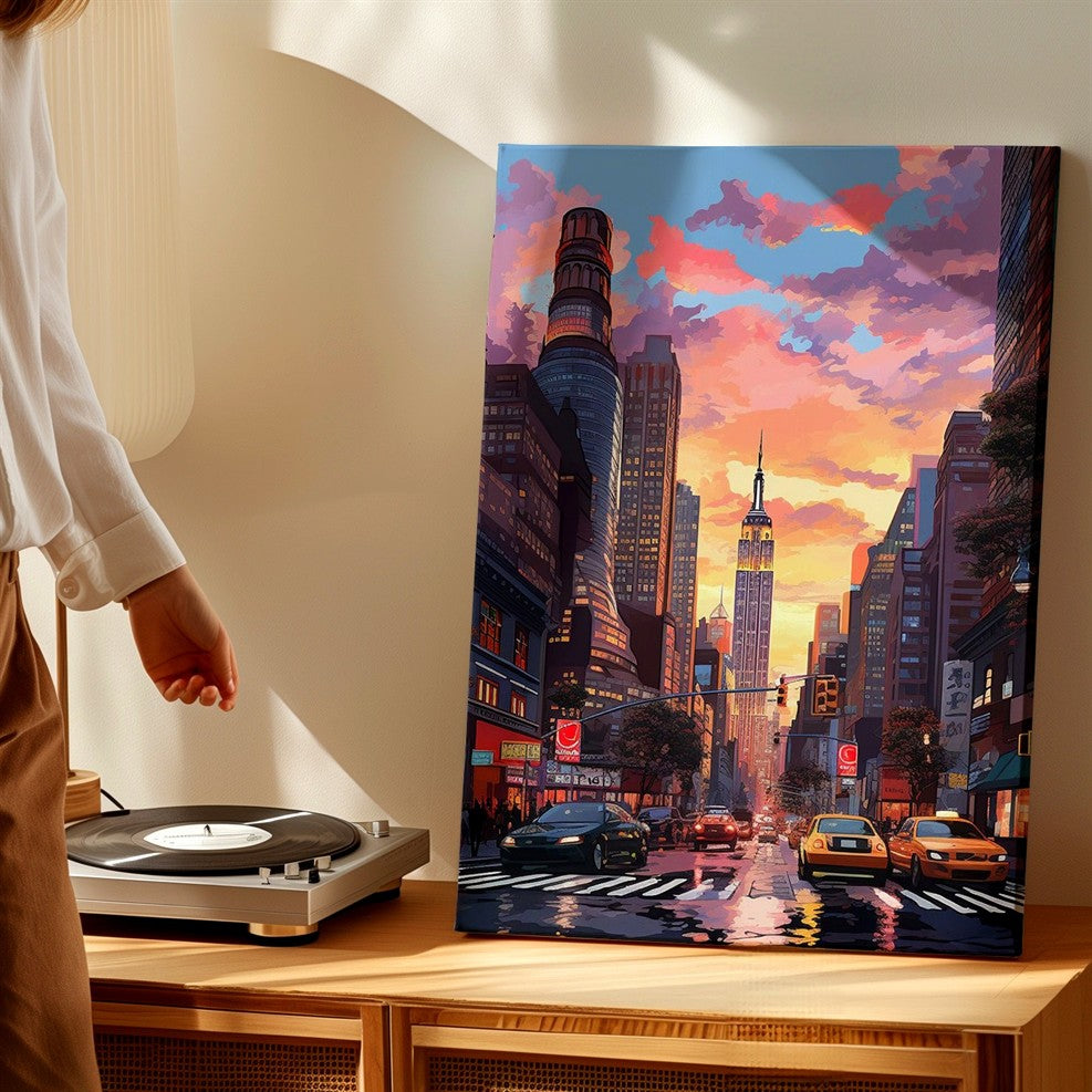 Wall Art New York City Sunset Street Scene Canvas Print Urban