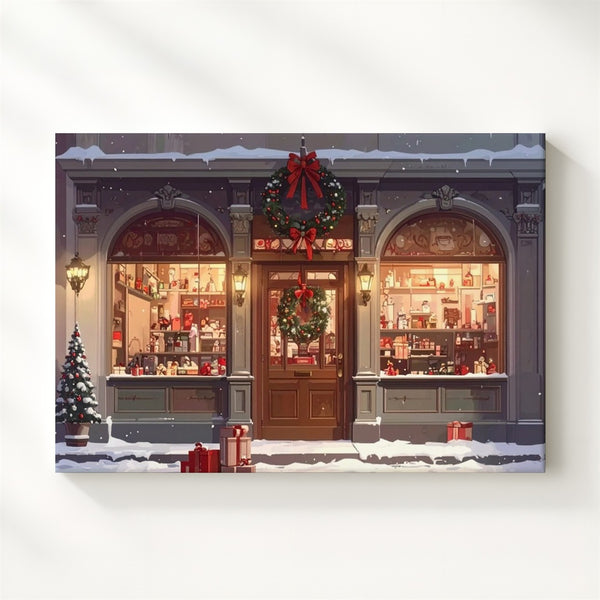 Christmas Toy Shop Canvas – Vintage Holiday Storefront with Glowing Magic - Gifitto