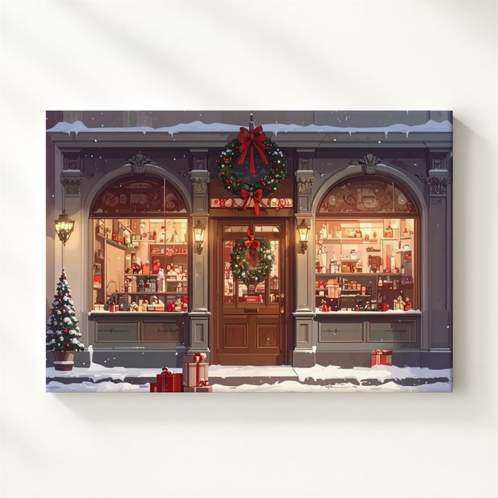 Christmas Toy Shop Canvas – Vintage Holiday Storefront with Glowing Magic - Gifitto