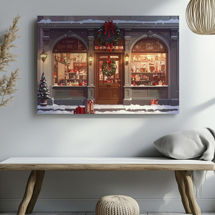 Christmas Toy Shop Canvas – Vintage Holiday Storefront with Glowing Magic - Gifitto