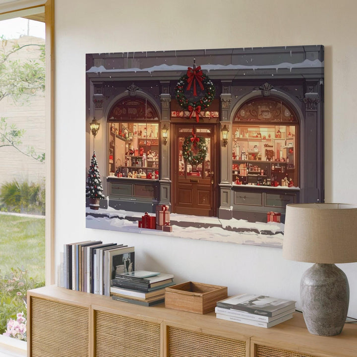 Christmas Toy Shop Canvas – Vintage Holiday Storefront with Glowing Magic - Gifitto