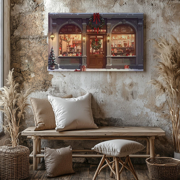 Christmas Toy Shop Canvas – Vintage Holiday Storefront with Glowing Magic - Gifitto