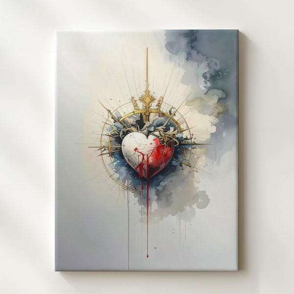 Sacred Heart of Jesus Canvas – Watercolor Glow with Thorns & Light Rays - Gifitto