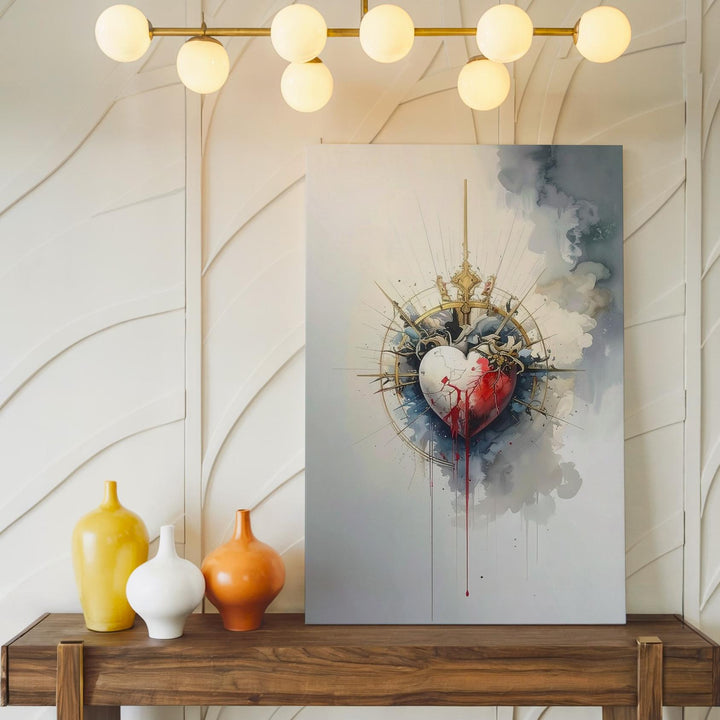 Sacred Heart of Jesus Canvas – Watercolor Glow with Thorns & Light Rays - Gifitto