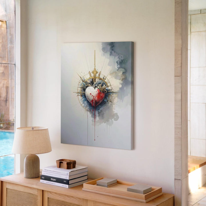 Sacred Heart of Jesus Canvas – Watercolor Glow with Thorns & Light Rays - Gifitto
