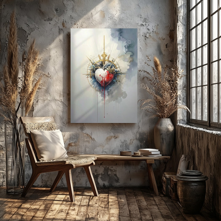 Sacred Heart of Jesus Canvas – Watercolor Glow with Thorns & Light Rays - Gifitto