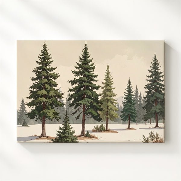 Watercolor Pine Row Canvas – Minimalist Evergreen Nature Art - Gifitto