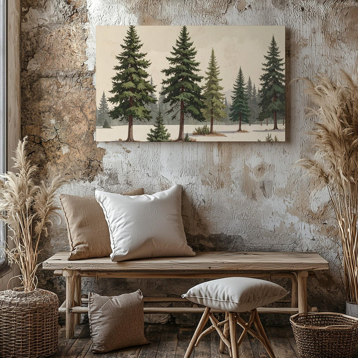 Watercolor Pine Row Canvas – Minimalist Evergreen Nature Art - Gifitto