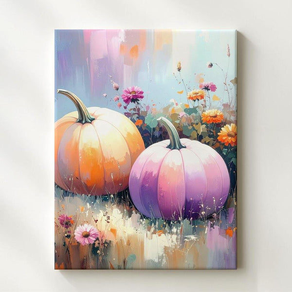 Watercolor Pumpkin Field Canvas – Romantic Autumn Florals Wall Art - Gifitto